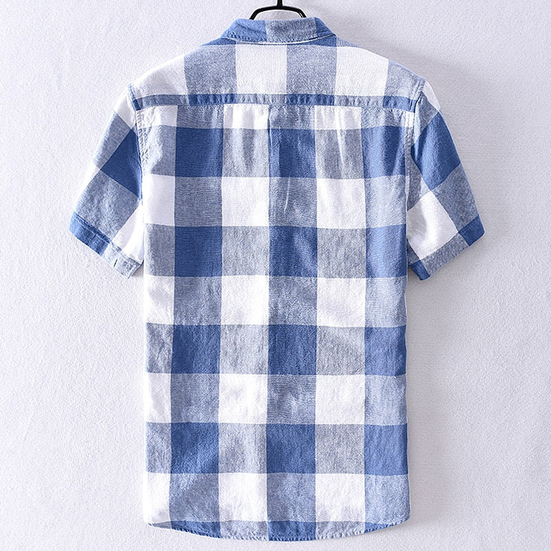 Men's Linen And Cotton Plaid Shirt