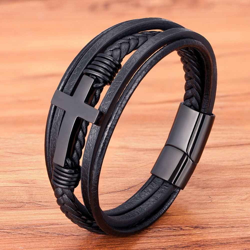 Leather and Stainless Steel Bracelet for Men